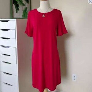 Michael Kors red‎ jersey dress with ruffle sleeves Small